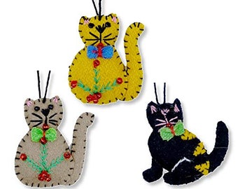 Mini Cat Christmas Tree Ornaments, Set of 3