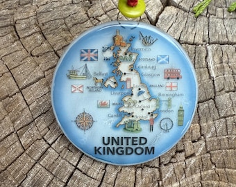 United Kingdom Christmas Tree Ornament - Art Glass Light Catcher Holiday Map Hanging Decoration UK England Ireland Scotland Map Travel Gift