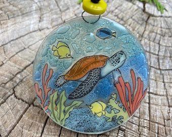 Sea Turtle Christmas Tree Ornament - Art Glass Light Catcher Glass Ornament Holiday Gift