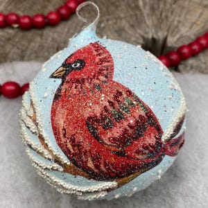 Cardinal Blown Glass Ball Ornament Handcrafted in Austria, 4&quot; - Hand Painted Mouth Blown Glass Ball Limited Edition