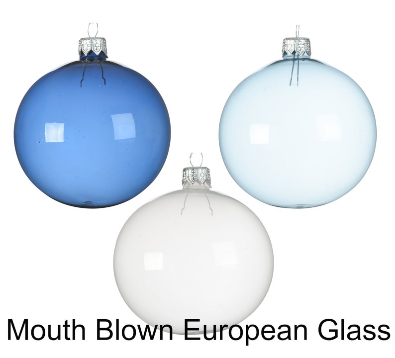 Blue and White Mouth Blown Glass Ornaments Set of 3 Glass Etsy