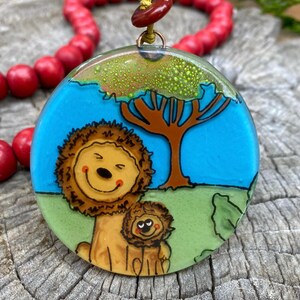 Lion Mama and Baby Christmas Tree Ornament - Art Glass Light Catcher Glass Ornament Holiday Gift