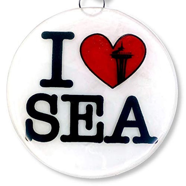 I Love Seattle Christmas Tree Ornament - Art Glass Light Catcher Glass Ornament Holiday Seattle Souvenir Gift