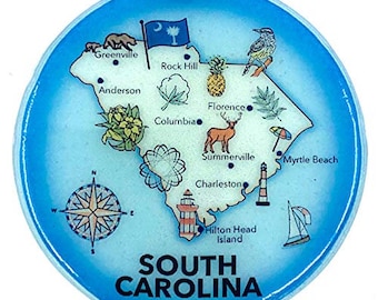 South Carolina Map Christmas Tree Ornament - Art Glass Light Catcher Glass Ornament Holiday Gift