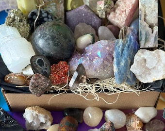 Healing Mystery Crystal Box\ Raw Stones, Precious Gems, Tumbled, Druzy and Carved