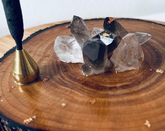 Healing Smoky Quartz Crystal  & Brass Incense Stand