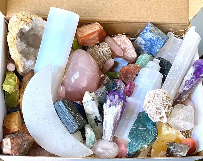 Featured listing image: NEW CRYSTALS- Mystery Crystal Box\ Raw Stones, Precious Gems, Tumbled, Druzy, and Carved
