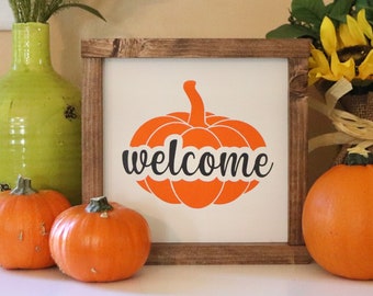 Pumpkin Welcome Sign, Framed Fall Sign, Autumn Welcome Sign, Fall Theme Home Decor, Thanksgiving Welcome Sign, Autumn Sign