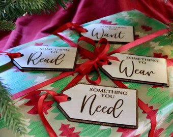 Christmas Gift Tags, Something You Want, Something You Need, Something to Wear, Something to Read, Custom Wood Gift Tags, Kids Christmas Tag