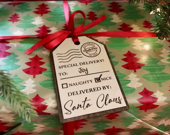 Custom Santa Gift Tag, North Pole Delivery Tag, Laser Engraved Gift Tag, Gift Tag from Santa, North Pole Express Delivery, Wooden Gift Tag