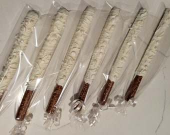 White Chocolate Dipped Pretzel Rods: Bridal & Shower Favors (6 Pretzels)