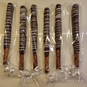Custom Chocolate Dipped Pretzel Rods (Half Dozen), Chocolate Covered Pretzel Rods, Party Favors, Bridal & Baby Shower Favors, Birthday Gifts