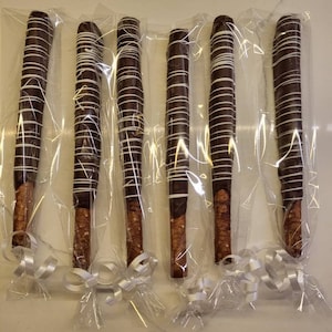 Custom Chocolate Dipped Pretzel Rods (Half Dozen), Chocolate Covered Pretzel Rods, Party Favors, Bridal & Baby Shower Favors, Birthday Gifts