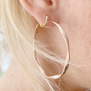 Hoop earrings twisted gold, stainless steel earrings gold, hoop earrings large, bridal jewelry, mess earrings, boho hoop earrings