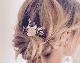 Joyería nupcial peine del pelo novia oro nácar flores boda peinado accesorios para el cabello perlas pedrería accesorios para el cabello flores de la boda peine del pelo boho