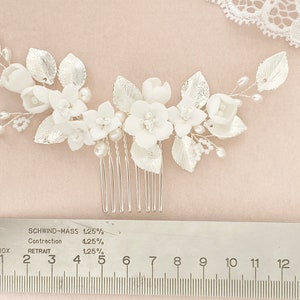 Bridal hair accessories wedding bridal jewelry hair flowers silver hair comb bride pearl hairpiece white classic flowers hair arrangement headpiece image 5