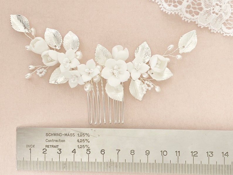 Bridal hair accessories wedding bridal jewelry hair flowers silver hair comb bride pearl hairpiece white classic flowers hair arrangement headpiece image 5