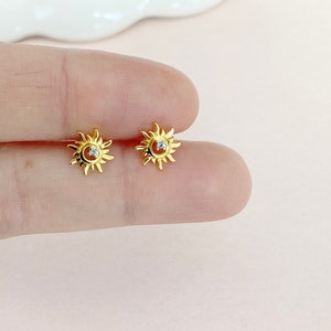 Sun stud earrings silver gold plated stud earrings with sun blue glitter stone sun earrings sun earrings gift jewelry idea girlfriend image 10