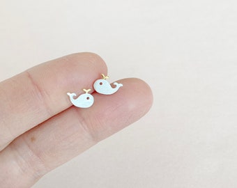 Boucles d'oreilles en argent véritable poisson baleine, argent 925, petites boucles d'oreilles pour enfants, filles, cadeau d'anniversaire, bijoux cartable pour filles