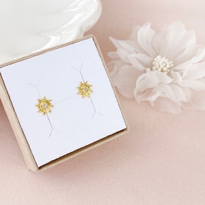 Sun stud earrings silver gold plated stud earrings with sun blue glitter stone sun earrings sun earrings gift jewelry idea girlfriend image 9