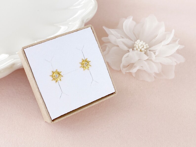 Sun stud earrings silver gold plated stud earrings with sun blue glitter stone sun earrings sun earrings gift jewelry idea girlfriend image 9