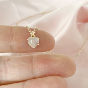 Delicate heart necklace with gemstone pendant rose quartz pendant, tiny pendant, gold best friend mom birthday