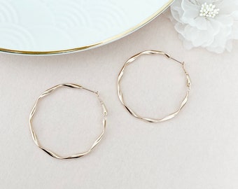 Hoop earrings rose gold, stainless steel hoop earrings large, twisted hoop earrings, bridal jewelry, messing earrings, for mom girlfriend twist twisted hoop earrings