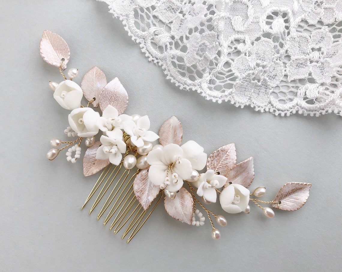 Haarkamm Für Hochzeit Mit Perlen & Strass – Zarter Brautschmuck In Rosa, 15x6 Cm, Für Braut & Brautjungfer