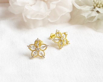 Boucles d'oreilles clous fleur fleur argent véritable, plaqué or, boucles d'oreilles flocon de neige, boucles d'oreilles clous dorées argent 925, bijoux cadeau d'anniversaire, argent 925