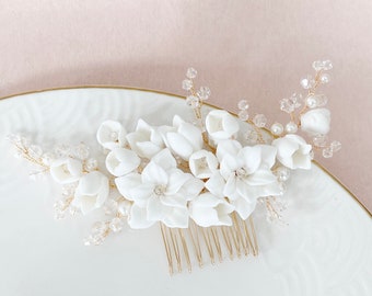 Accessori per capelli da sposa fiori bianchi pettine per capelli oro bianco con fiori! Accessori per capelli da sposa, perle da sposa, accessori per capelli, fiori da sposa, acconciatura con pettine