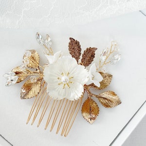 Bijoux de mariée peigne à cheveux mariée or nacre fleurs coiffure de mariage accessoires de cheveux perles strass accessoires de cheveux fleurs de mariage peigne à cheveux boho image 7