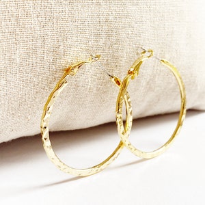 Hoop earrings shiny gold plated, hammered finish, large hoop earrings, thin hoop earrings, special hoop earrings, gift birthday girlfriend sister wife