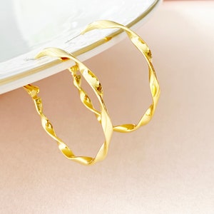 Hoop earrings gold twisted, twisted hoop earrings gold plated, golden hoops, twisted hoop earrings