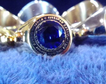 Seal of Solomon Ring: 10mm Lab Sapphire, Gold Stainless Steel
