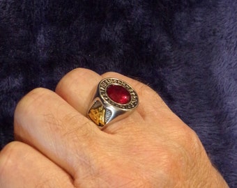 Viking Stainless Steel Ring, Gold and Silver-Plated Features, with 10mm Lab-Sapphire or White Moissanite