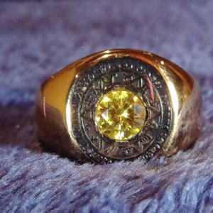 Seal of Solomon Ring: Stainless Steel, Lab Sapphire
