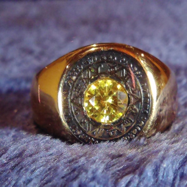 Seal of Solomon Ring, Stainless Steel, Gold or Silver Plated, 6.5mm Lab Sapphire or Moissanite