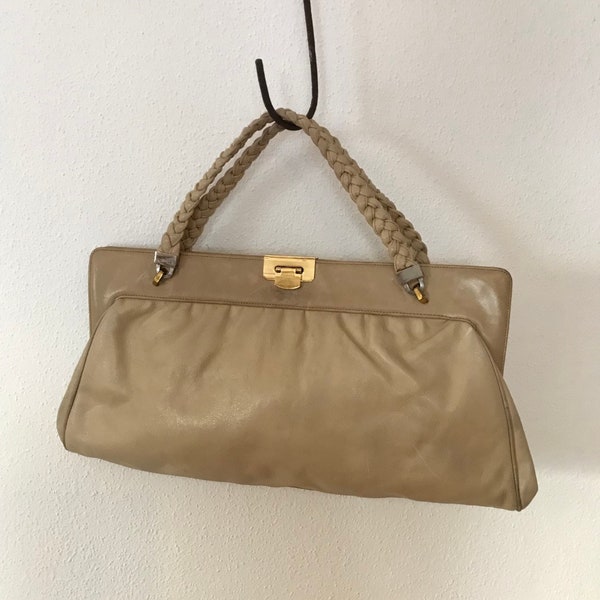 Large tote bag from the Gold Pfeil brand made of beige vintage leather