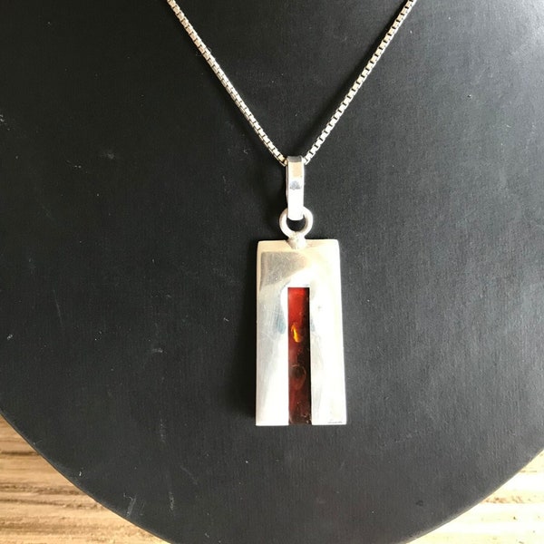 Pendant silver 925 with amber Tomasz Debowsky & Maciej Szulimowicz Poland Gdansk MTM Modernist 1960s