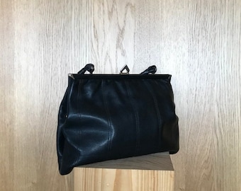 Tote bag evening bag robust black leather brand "Rieke Modell" from the 60s
