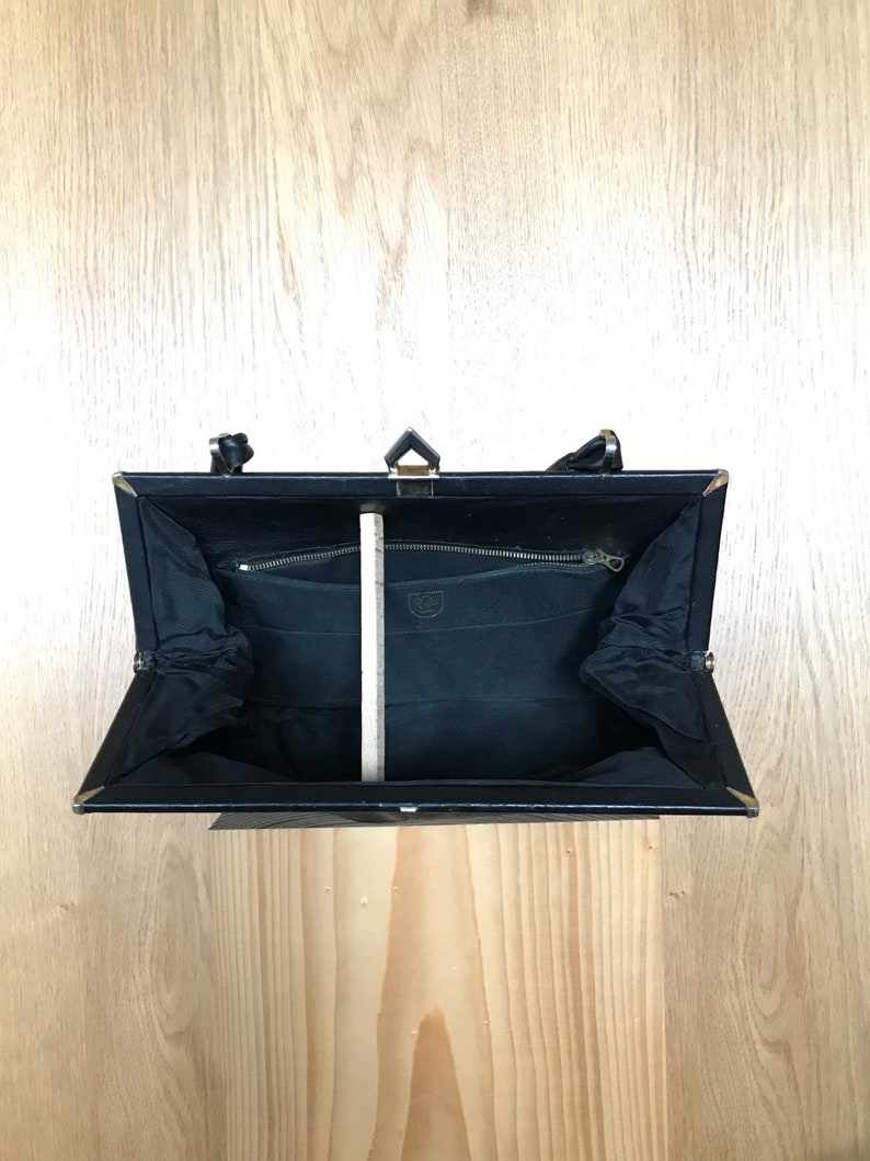 Tote bag evening bag robust black leather brand Rieke Modell from the 60s image 4