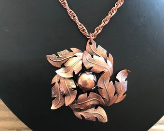 Necklace with pendant flower copper Scandinavia Modernist 1970s