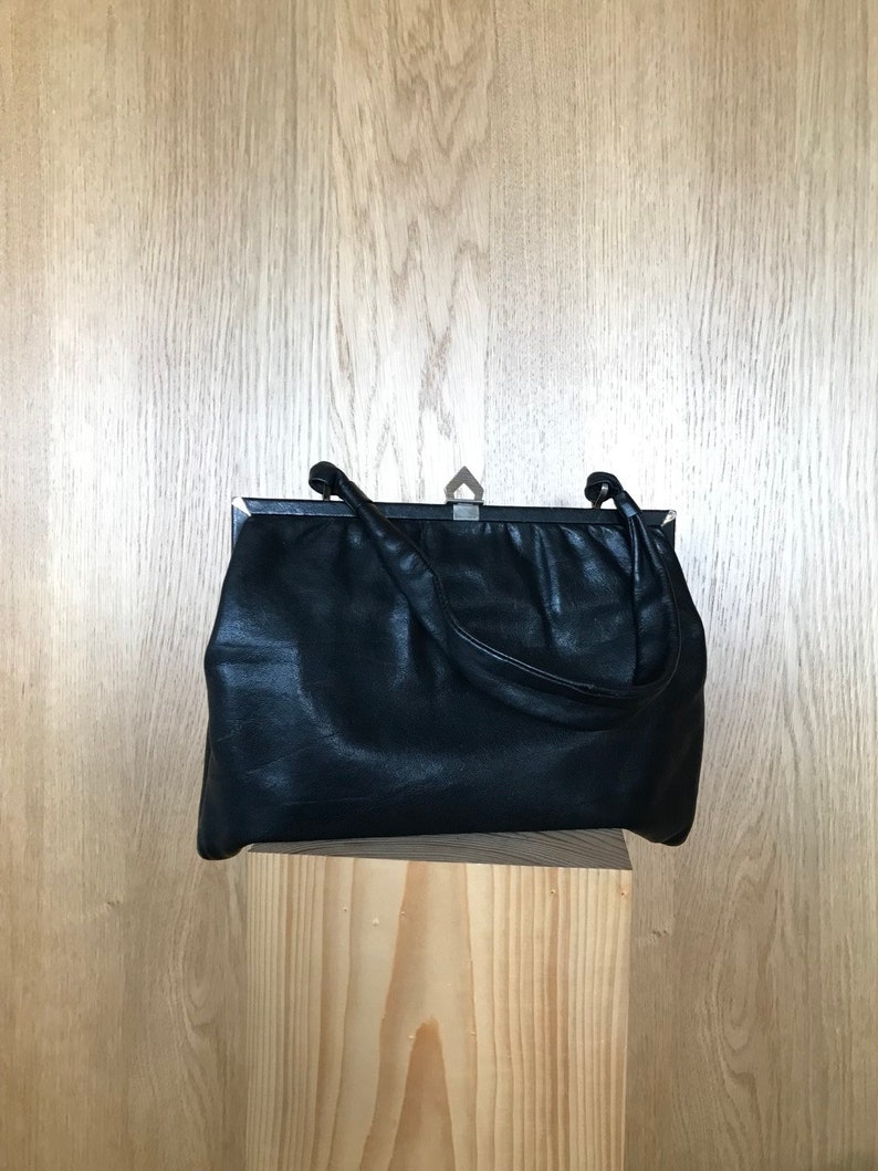 Tote bag evening bag robust black leather brand Rieke Modell from the 60s image 6
