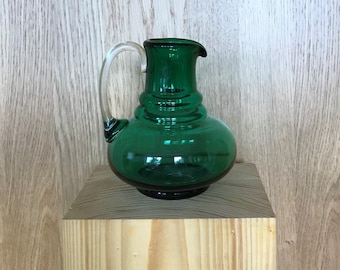 Jug carafe handle vase Bohemia glass 1960s green