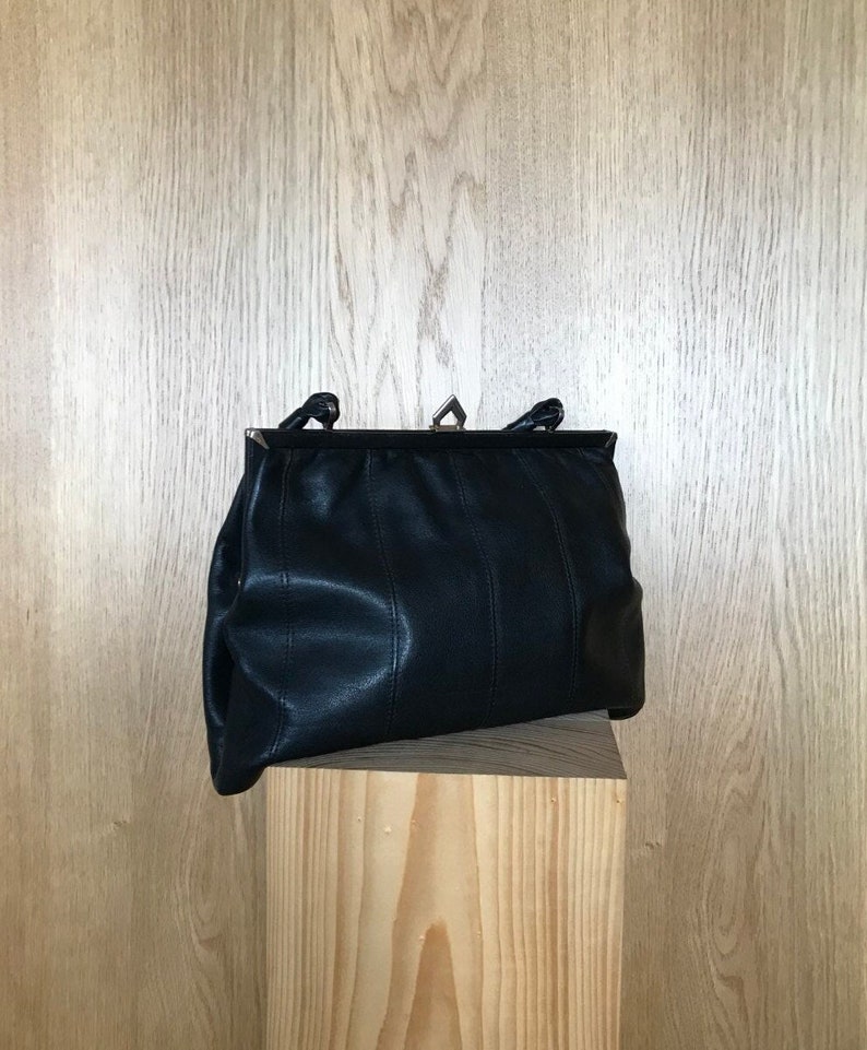 Tote bag evening bag robust black leather brand Rieke Modell from the 60s image 1