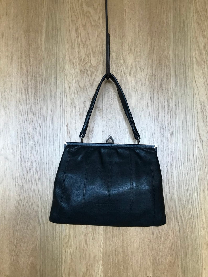 Tote bag evening bag robust black leather brand Rieke Modell from the 60s image 7