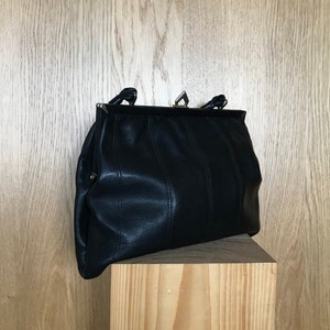 Tote bag evening bag robust black leather brand Rieke Modell from the 60s image 3