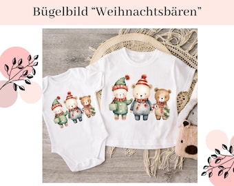 Bügelbilder für Kinder | Bügelmotiv für Kinder | Bügelmotiv | Aufbügelbild | Bügelbild Weihnachten | Bügelbild Weihnachtsbären | Weihnachten