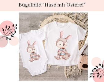 Bügelbild Hasenmotiv mit Osterei – Perfekt für Oster-DIY, T-Shirts, Taschen & Deko | Bügelbild für Kinder | Bügelmotiv | Bügelbild Ostern