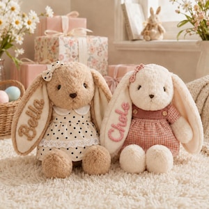 Personalised Bunny Plush, Custom Embroidered Name Rabbit Toy, New Baby Gift, Christening Keepsake, Girl Birthday Nursery Decor Gift